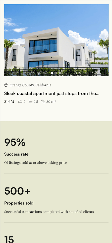 Mobile featured listing for a white coastal apartment in Orange County, California