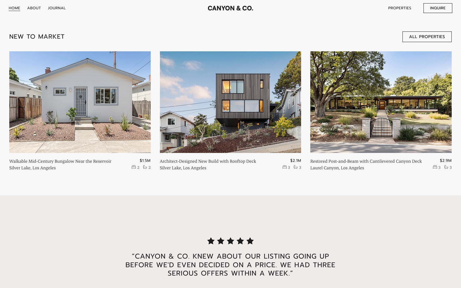 A grid of property listings with no card borders or shadows, showing image, title, location and price